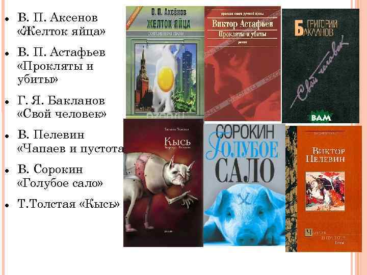  В. П. Аксенов «Желток яйца» В. П. Астафьев «Прокляты и убиты» Г. Я.
