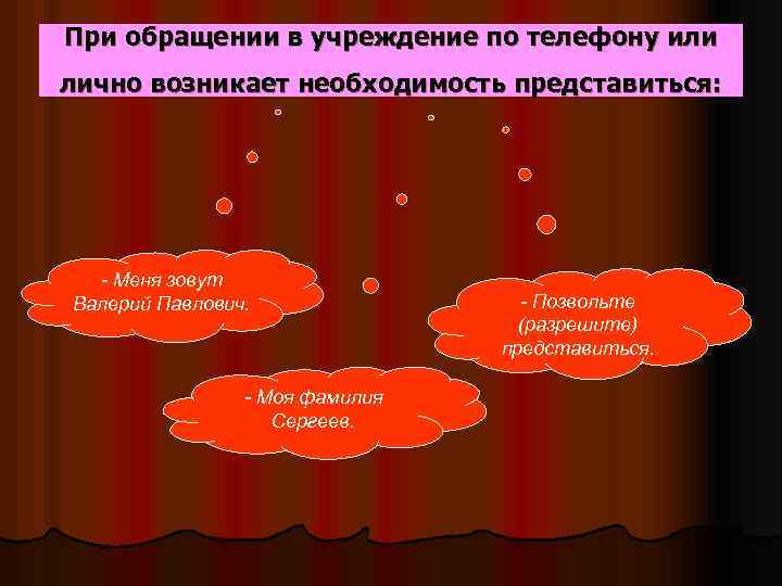 При обращении в учреждение по телефону или лично возникает необходимость представиться: - Меня зовут