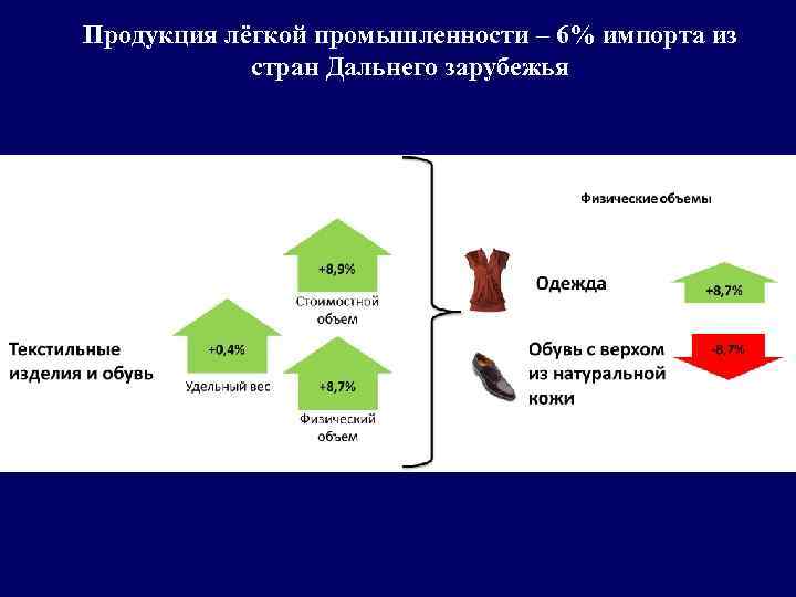 Продукция лёгкой промышленности – 6% импорта из стран Дальнего зарубежья 