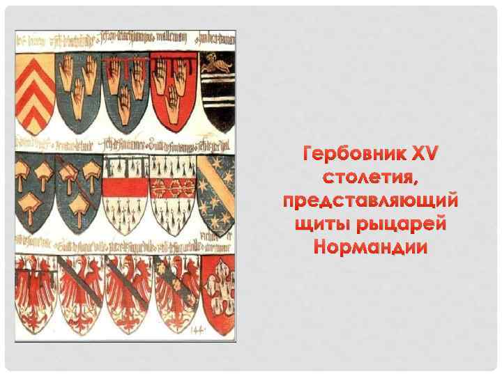 Гербовник XV столетия, представляющий щиты рыцарей Нормандии 