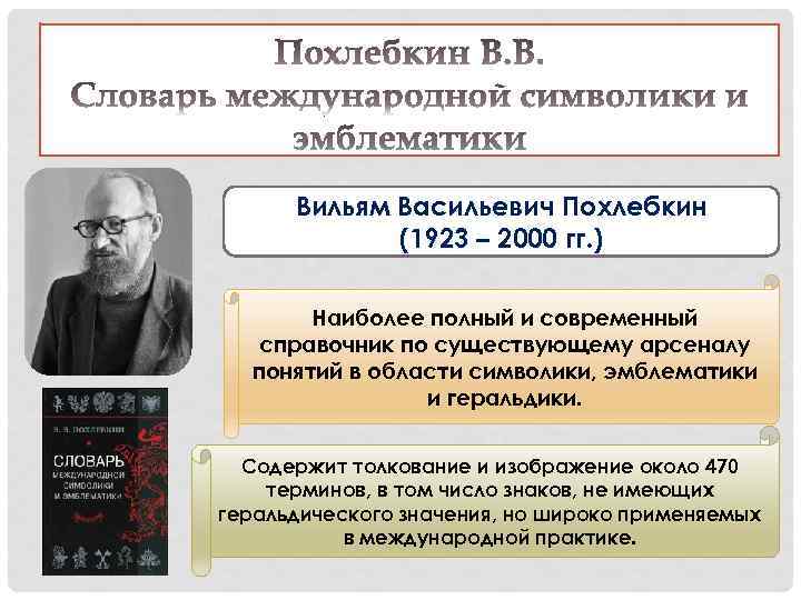  Вильям Васильевич Похлебкин (1923 – 2000 гг. ) Наиболее полный и современный справочник