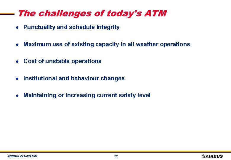 The challenges of today's ATM l Punctuality and schedule integrity l Maximum use of