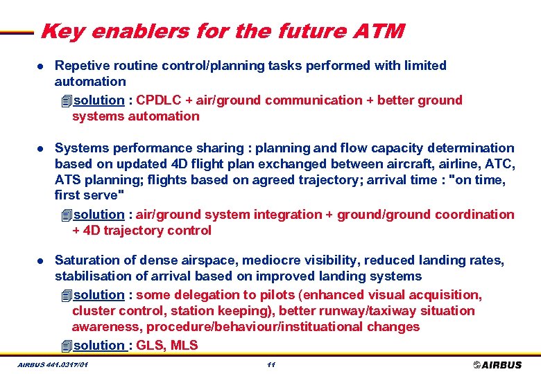 Key enablers for the future ATM l Repetive routine control/planning tasks performed with limited