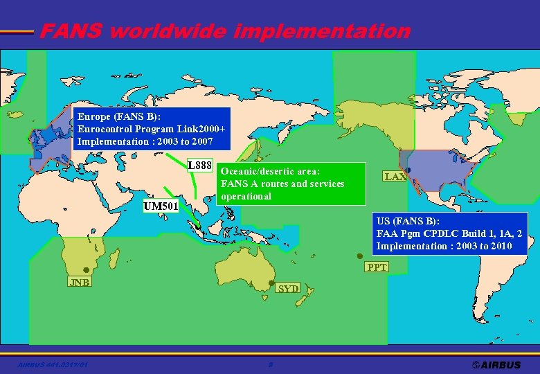 FANS worldwide implementation Europe (FANS B): Eurocontrol Program Link 2000+ Implementation : 2003 to