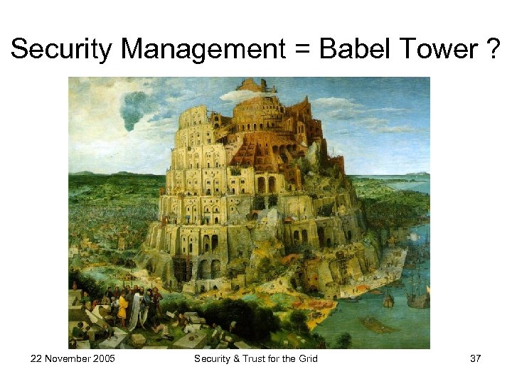 Security Management = Babel Tower ? 22 November 2005 Security & Trust for the