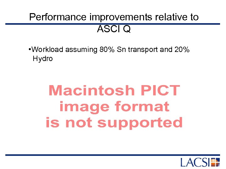 Performance improvements relative to ASCI Q • Workload assuming 80% Sn transport and 20%