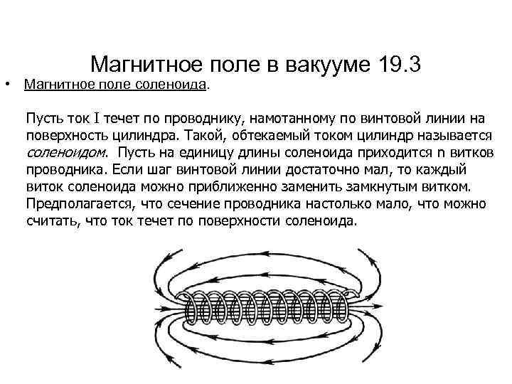 Магнитное поле в вакууме 19. 3 • Магнитное поле соленоида. Пусть ток I течет