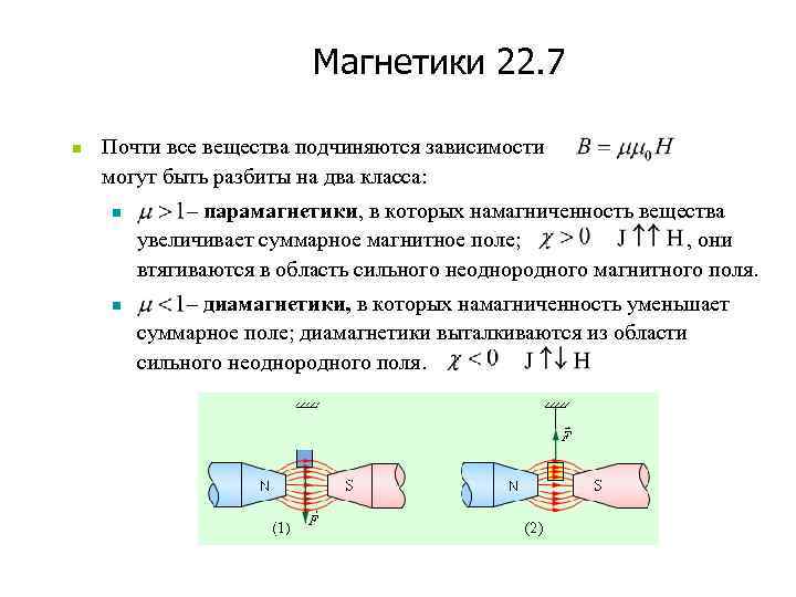 Магнетики 22. 7 n Почти все вещества подчиняются зависимости могут быть разбиты на два