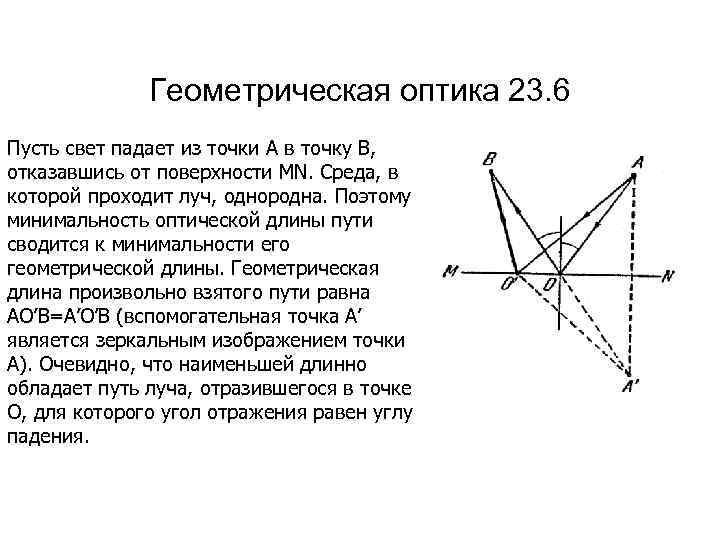 Геометрическая оптика 23. 6 Пусть свет падает из точки А в точку В, отказавшись