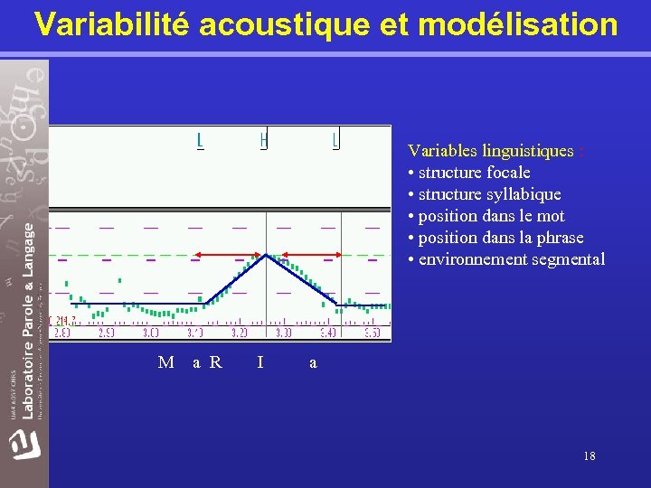 Variabilité acoustique et modélisation Variables linguistiques : • structure focale • structure syllabique •