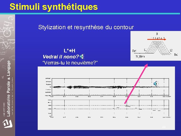 Stimuli synthétiques Stylization et resynthèse du contour L*+H Vedrai il nono? “Verras-tu le neuvième?