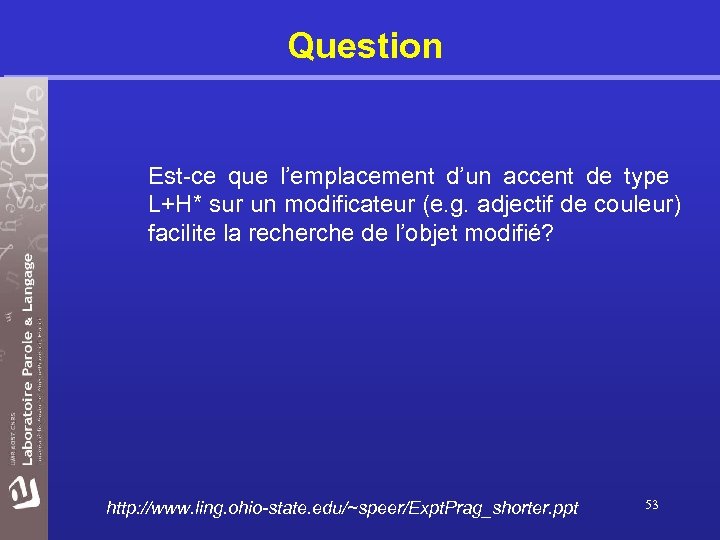 Question Est-ce que l’emplacement d’un accent de type L+H* sur un modificateur (e. g.