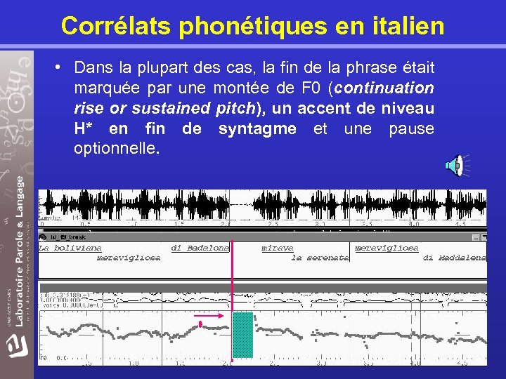 Corrélats phonétiques en italien • Dans la plupart des cas, la fin de la