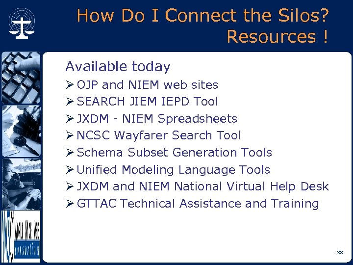 How Do I Connect the Silos? Resources ! Available today Ø OJP and NIEM