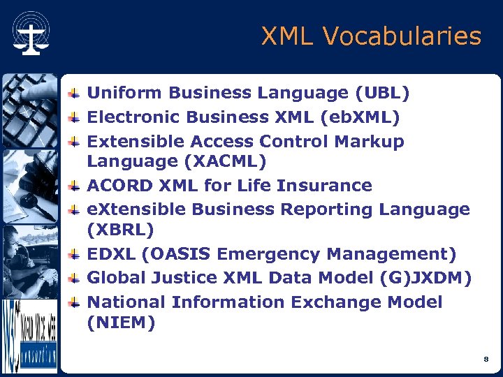 XML Vocabularies Uniform Business Language (UBL) Electronic Business XML (eb. XML) Extensible Access Control