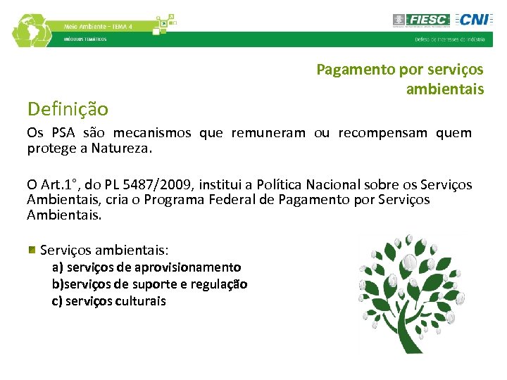 Definição Pagamento por serviços ambientais Os PSA são mecanismos que remuneram ou recompensam quem