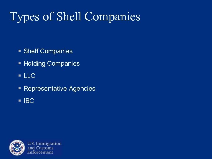 Types of Shell Companies § Shelf Companies § Holding Companies § LLC § Representative