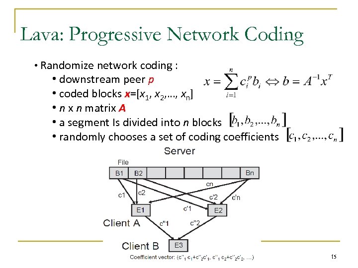 Lava: Progressive Network Coding • Randomize network coding : • downstream peer p •