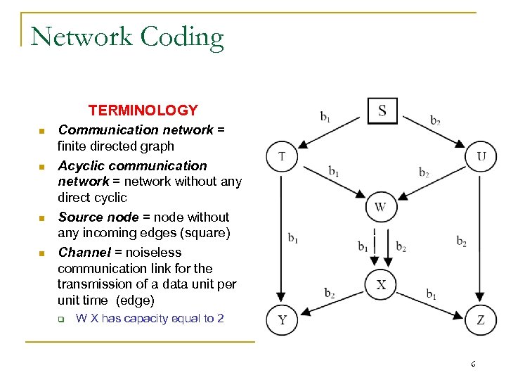 Network Coding TERMINOLOGY n n Communication network = finite directed graph Acyclic communication network