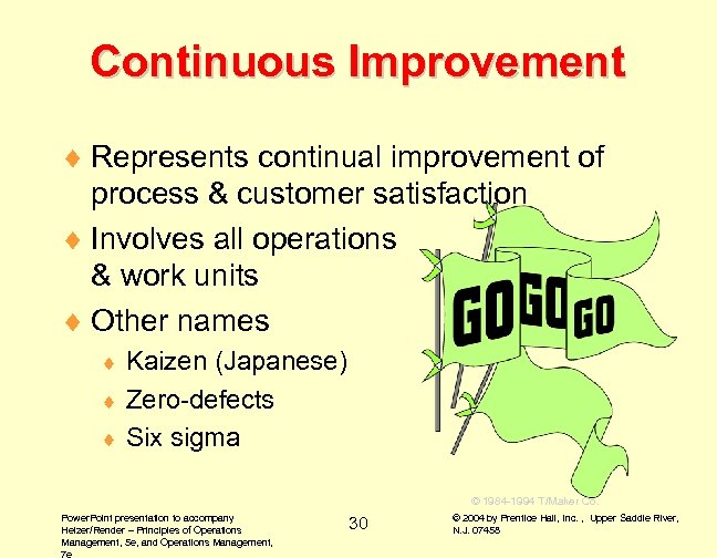 Continuous Improvement ¨ Represents continual improvement of process & customer satisfaction ¨ Involves all