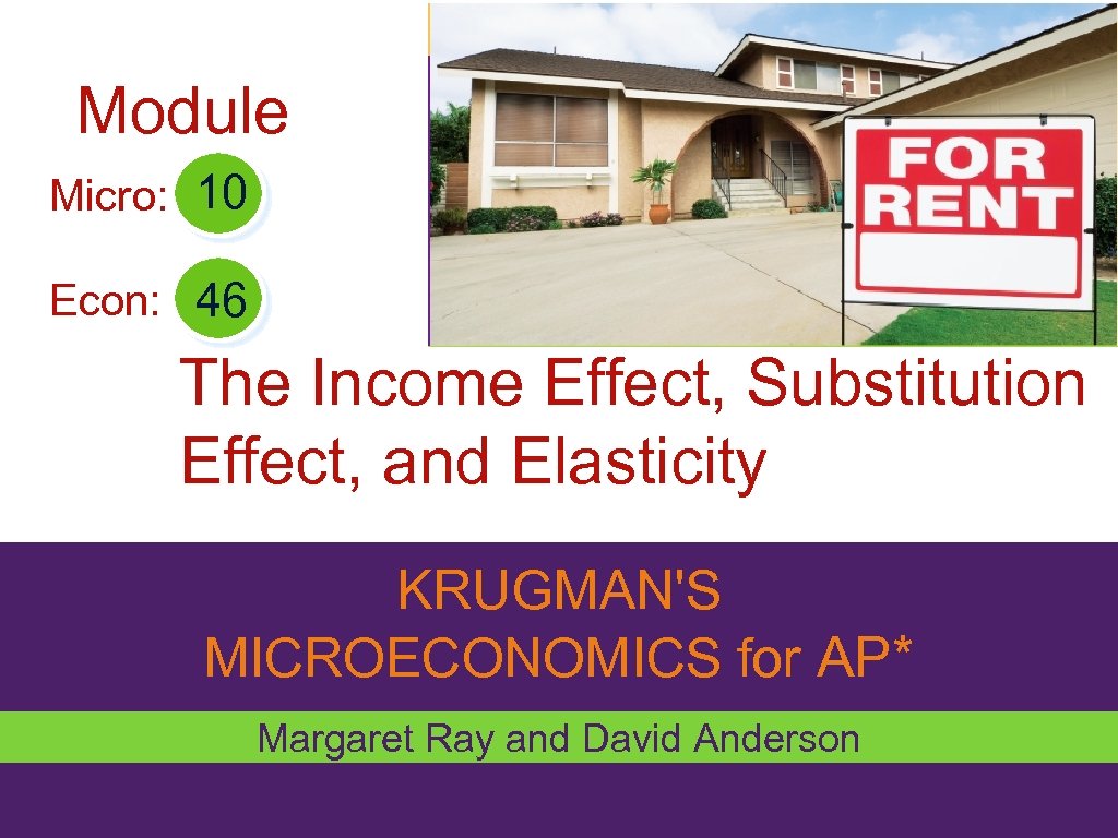 Module Micro: 10 Econ: 46 The Income Effect, Substitution Effect, and Elasticity KRUGMAN'S MICROECONOMICS