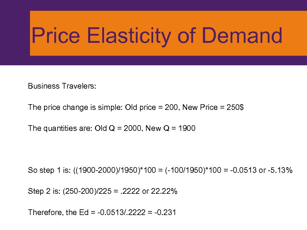 Price Elasticity of Demand Business Travelers: The price change is simple: Old price =