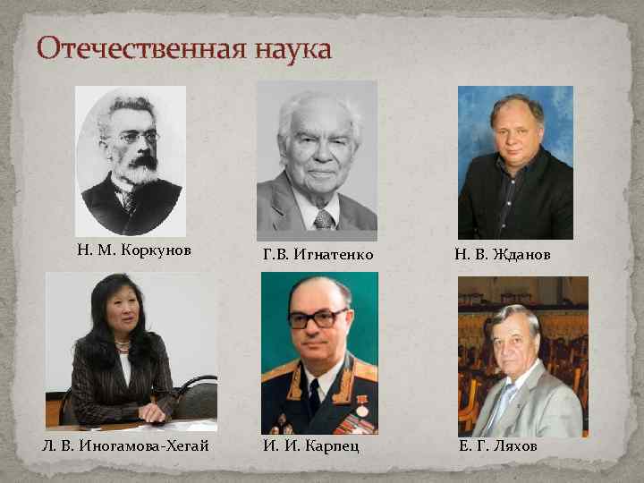 Отечественная наука Н. М. Коркунов Л. В. Иногамова-Хегай Г. В. Игнатенко И. И. Карпец