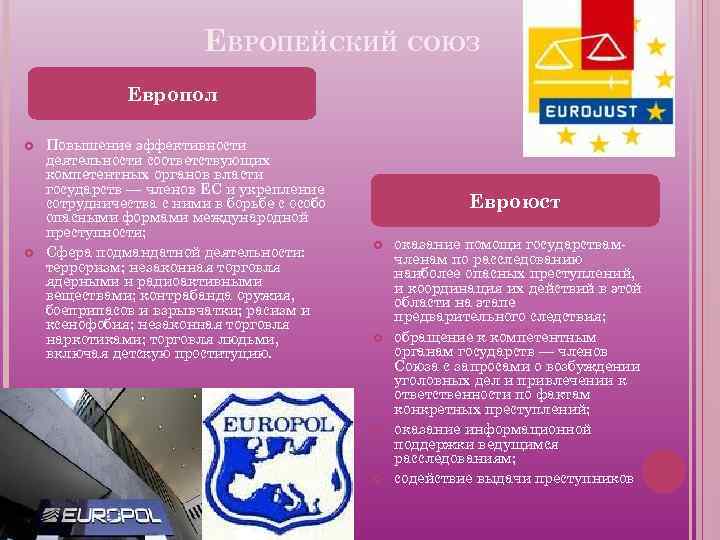 ЕВРОПЕЙСКИЙ СОЮЗ Европол Повышение эффективности деятельности соответствующих компетентных органов власти государств — членов ЕС