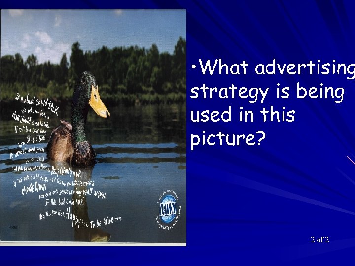  • What advertising strategy is being used in this picture? 2 of 2