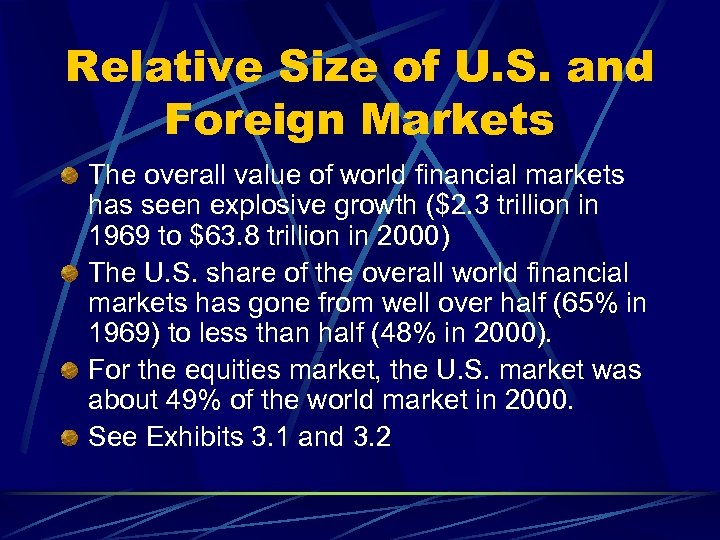 Relative Size of U. S. and Foreign Markets The overall value of world financial