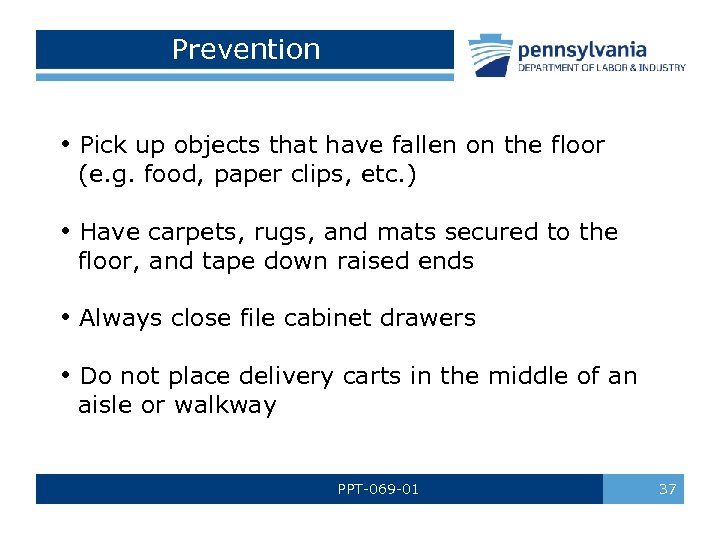 Prevention • Pick up objects that have fallen on the floor (e. g. food,