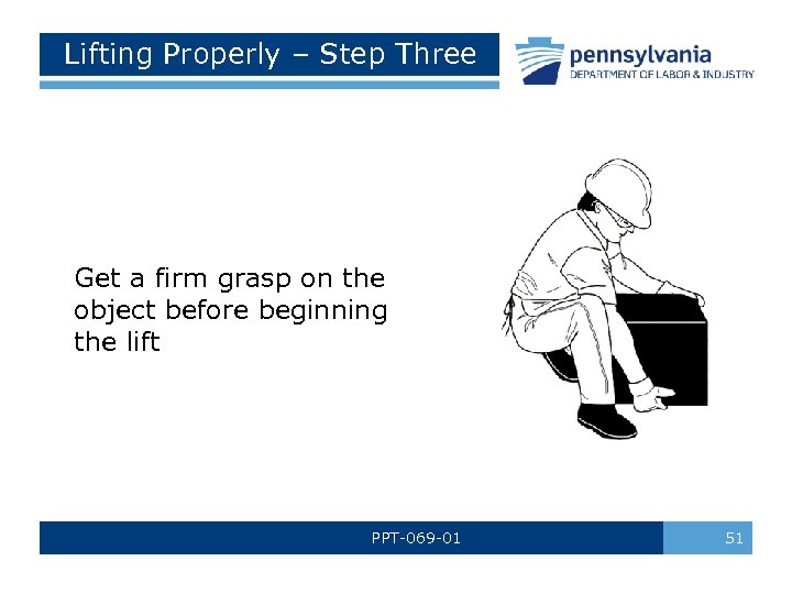 Lifting Properly – Step Three Get a firm grasp on the object before beginning