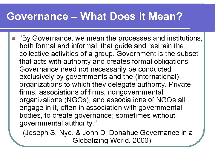Governance – What Does It Mean? l 