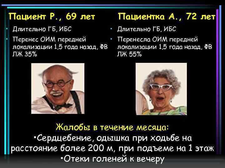 Пациент Р. , 69 лет • Длительно ГБ, ИБС Пациентка А. , 72 лет