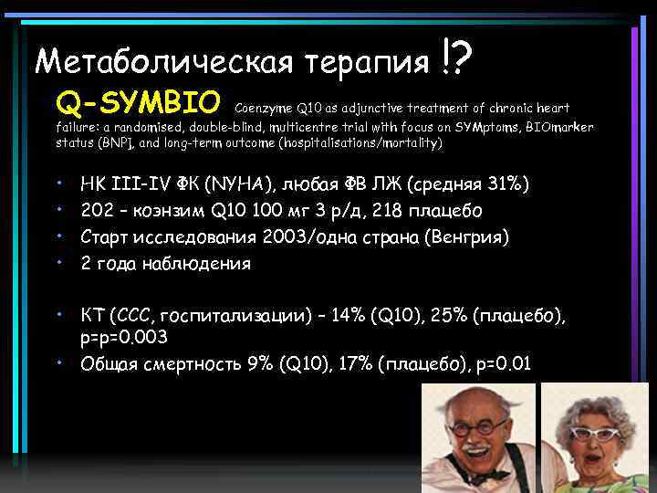 Метаболическая терапия Q-SYMBIO !? Coenzyme Q 10 as adjunctive treatment of chronic heart failure: