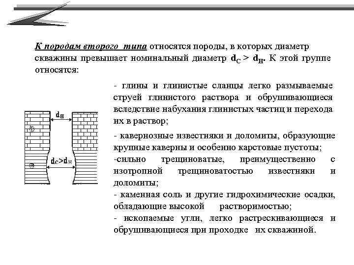 К породам второго типа относятся породы, в которых диаметр скважины превышает номинальный диаметр d.