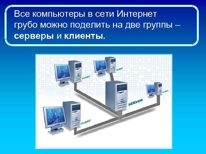 Все компьютеры в сети Интернет грубо можно поделить на две группы – серверы и