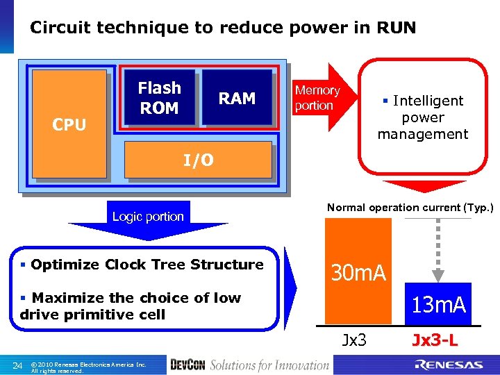 Circuit technique to reduce power in RUN CPU Flash ROM RAM Memory portion §