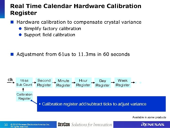 Real Time Calendar Hardware Calibration Register n Hardware calibration to compensate crystal variance l