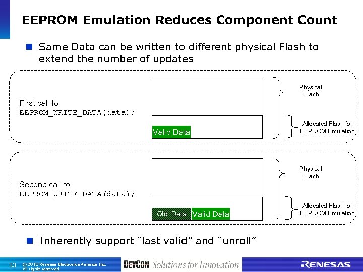 EEPROM Emulation Reduces Component Count n Same Data can be written to different physical