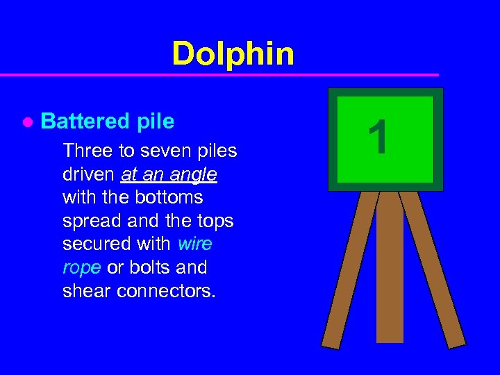 Dolphin l Battered pile Three to seven piles driven at an angle with the