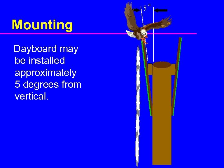 5 Mounting Dayboard may be installed approximately 5 degrees from vertical. o 