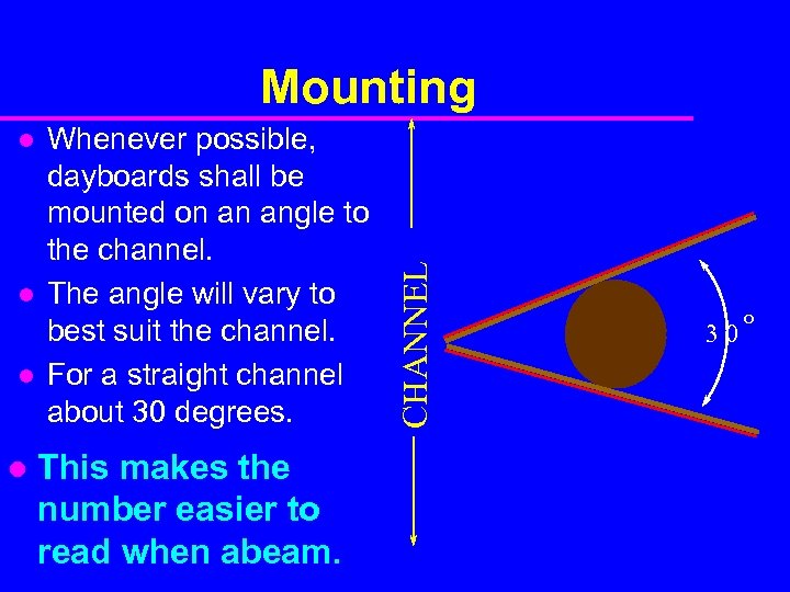 l l Whenever possible, dayboards shall be mounted on an angle to the channel.