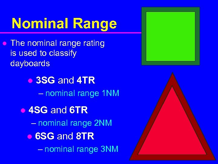 Nominal Range l The nominal range rating is used to classify dayboards l 3