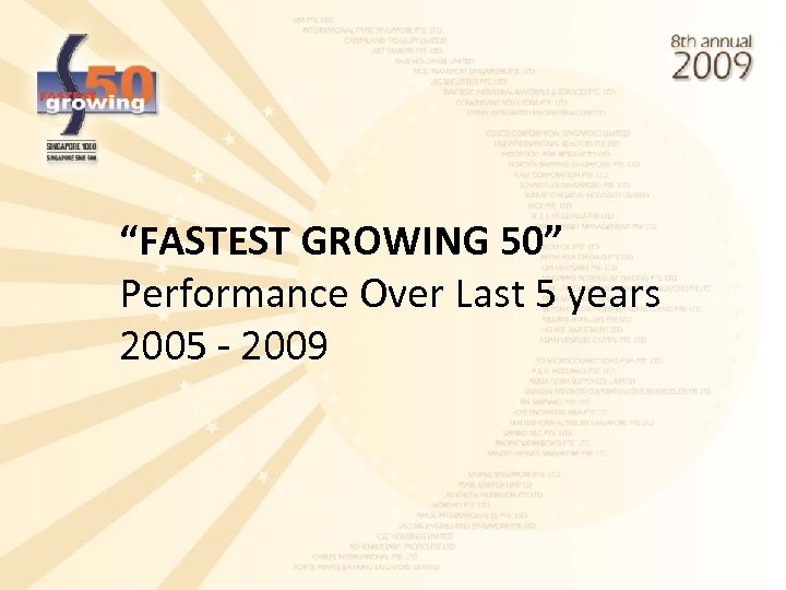 “FASTEST GROWING 50” Performance Over Last 5 years 2005 - 2009 