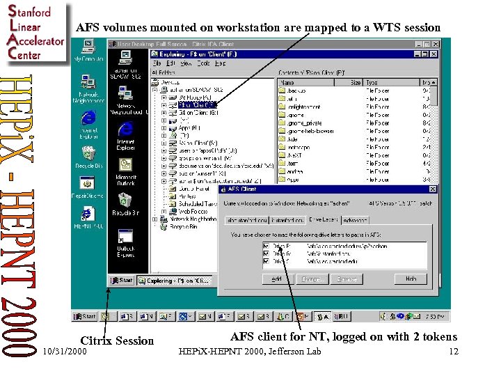 AFS volumes mounted on workstation are mapped to a WTS session Citrix Session 10/31/2000