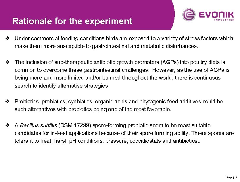 Rationale for the experiment v Under commercial feeding conditions birds are exposed to a