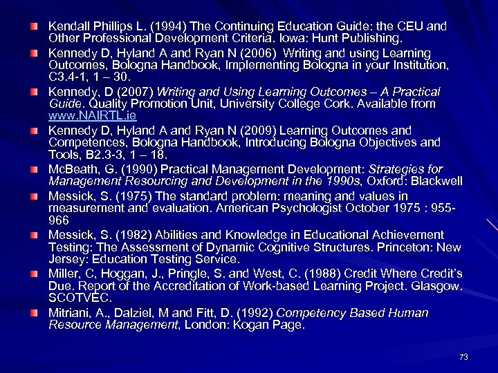 Kendall Phillips L. (1994) The Continuing Education Guide: the CEU and Other Professional Development