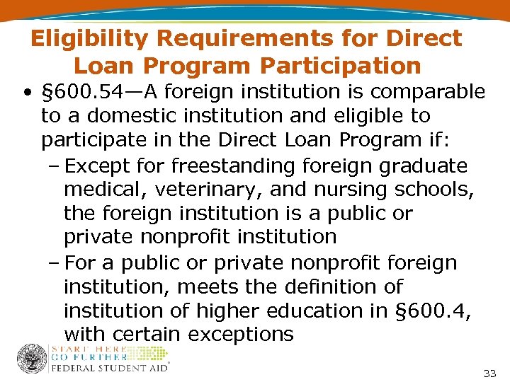 Eligibility Requirements for Direct Loan Program Participation • § 600. 54—A foreign institution is