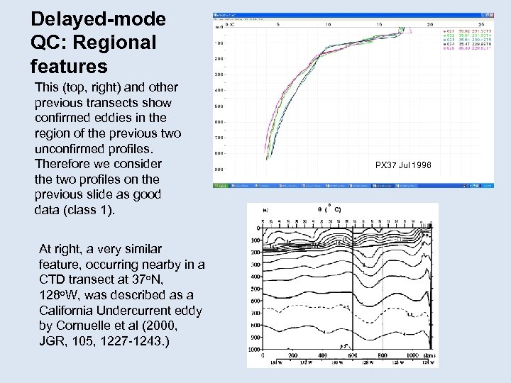 Delayed-mode QC: Regional features This (top, right) and other previous transects show confirmed eddies